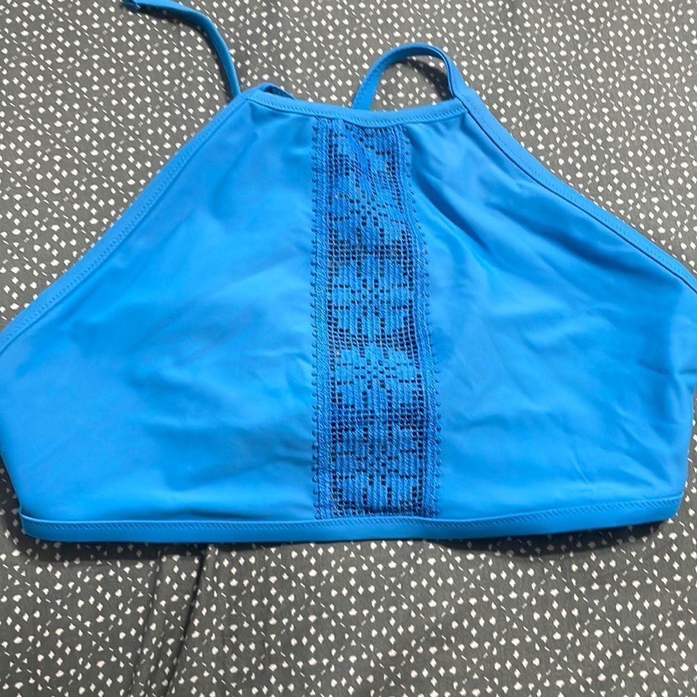 aerie swim top cross cross tie back light blue size L